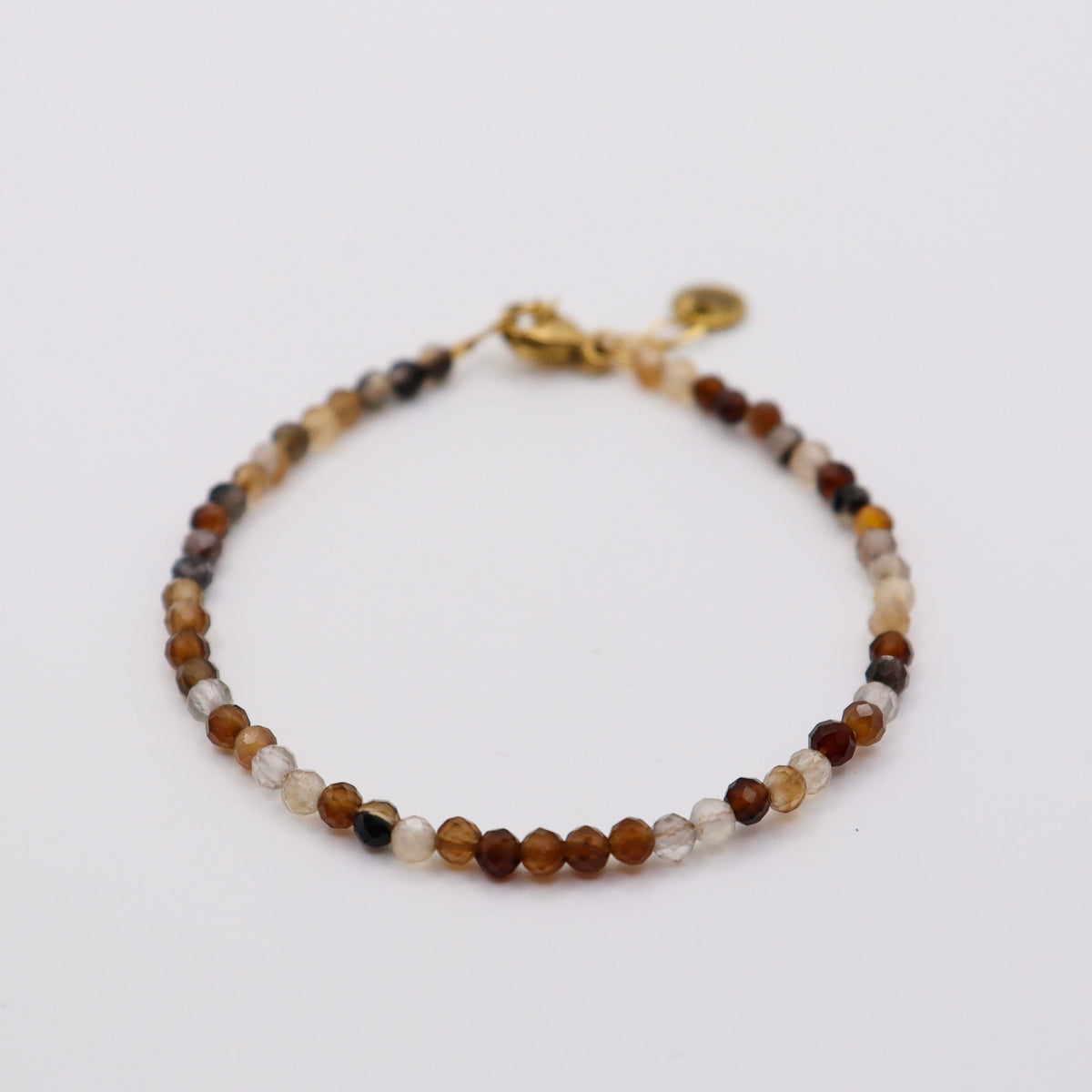 Handgemachtes Armband mit braunen Achat-Edelsteinperlen und Edelstahlverschluss, 16 cm, Dunjas Atelier Zürich
