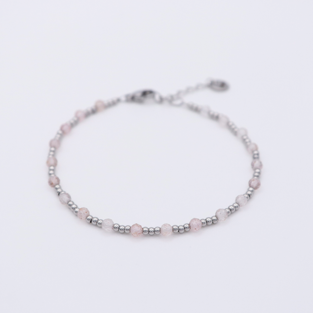 Erdbeerquarz Edelstahl Armband